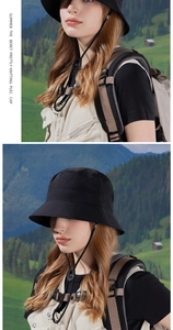 Detail of waterproof sun hat with adjustable chin strap for outdoor activities