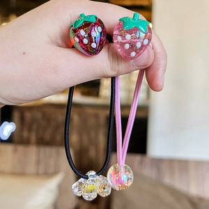 Cute strawberry and flower hair ties set for girls with colorful resin charms