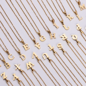 Minimalist 18k gold plated stainless steel initial pendant necklace collection for women