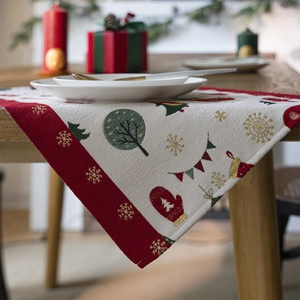 Jacquard Christmas placemat with Santa Claus tree pattern on cream fabric background