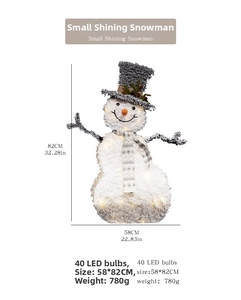 Close-up of 82cm LED lighted snowman with 40 bulbs, plaid scarf and flocking texture