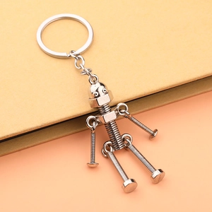 Creative handmade DIY robot keychain made of silver metal screws and spring parts
