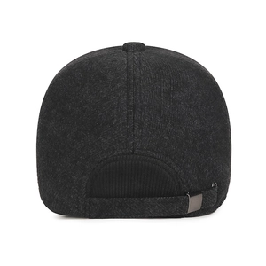 Rear view of winter wool blend baseball cap with adjustable metal buckle for men
