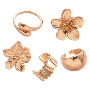5-piece rose gold irregular flower ring set with minimalist metal geometric designs