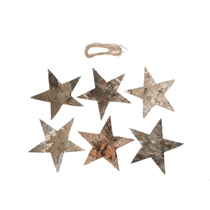 Set of 6 natural wood bark star ornaments with jute rope for Christmas tree decor