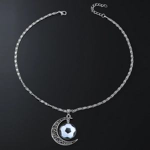 Crescent Moon Soccer Ball Pendant Necklace Zinc Alloy Hip Hop Style Sporty Fashion Jewelry For Men