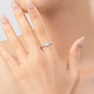 S925 sterling silver ring with square zircon stone worn on finger in a studio setting