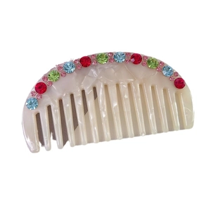 Chic cream acetate hair comb with colorful rhinestones in a minimalist shell texture