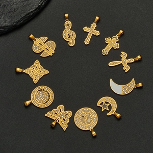 18k gold plated Halloween pendants set featuring moon, cross and star designs