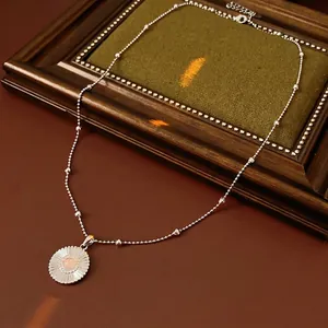 Daisy Pendant Clavicle Necklace Copper Zircon Silver Color Sunburst Flower Minimalist Jewelry For Women Bead Chain