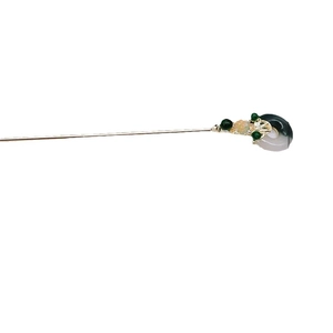 Épingle à cheveux chinoise vintage dorée avec perle vert foncé et anneau style jade