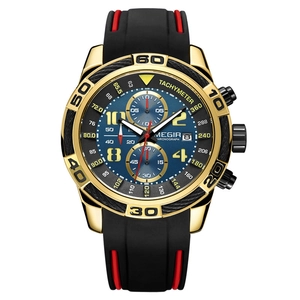 Men Quartz Watch Chronograph Sporty Alloy Case Silicone Strap Calendar Waterproof Tachymeter Fashionable Wristwatch