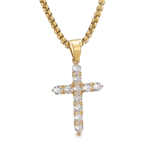 Cross Pendant Necklace Stainless Steel Micro Pave Cubic Zirconia Hip Hop Jewelry Fashion Trendy Accessory