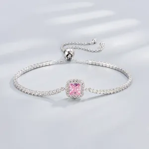 925 Sterling Silver Zirconia Square Pink White Stone Adjustable Bracelet Necklace Earrings Ring For Women Elegant Jewelry
