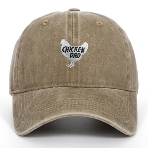 Casquette de baseball en coton lavé kaki avec broderie de coq blanc et texte CHICKEN DAD