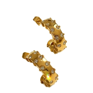 Elegant gold-plated C-shaped earrings with sparkling cubic zirconia inlay for women
