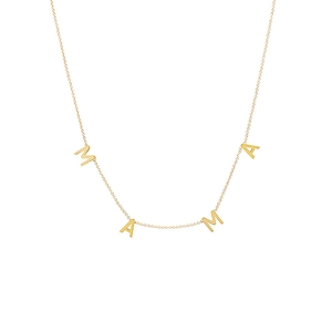 Minimalist S925 sterling silver MAMA letter necklace in a polished golden finish