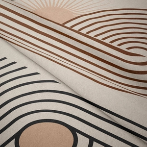 Close-up detail of soft bohemian wall tapestry texture with abstract geometric patterns