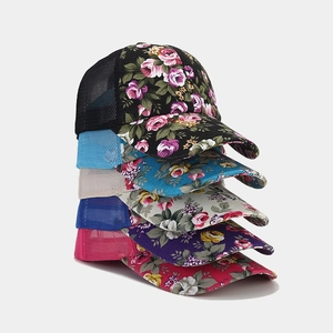 Women Floral Print Baseball Cap Breathable Mesh Trucker Hat Retro Outdoor Sun Protection Adjustable Summer Headwear