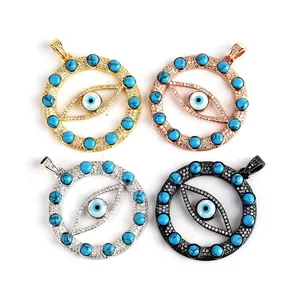Evil eye pendant charms in gold, rose gold, silver, and black finish with turquoise