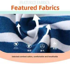 Close-up of soft blue and white striped combed cotton fabric for toddler dresses