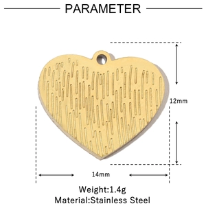 Detailed parameter view of a 14mm gold heart-shaped stainless steel pendant