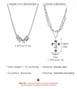 Size specifications for stainless steel cross pendant necklace with weight and length detail