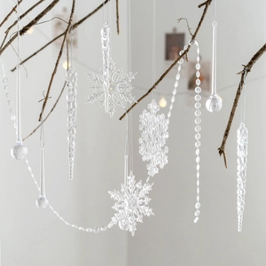 Christmas Tree Hanging Ornaments Clear Acrylic Crystal Icicle Snowflake Decor Winter Wonderland Holiday Party