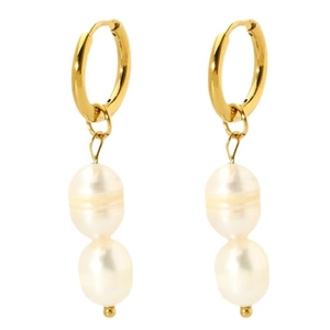 Baroque freshwater pearl drop earrings with 14K gold plated stainless steel hoops