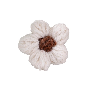 Handmade knitted white and brown yarn flower accessory for hair clips and brooches