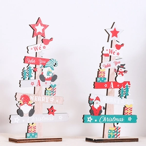 Wooden Christmas tree tabletop decor set with Santa, gnome and Merry Christmas text