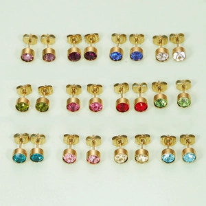 Lot de 12 paires de boucles d'oreilles en acier doré avec cristaux de naissance colorés