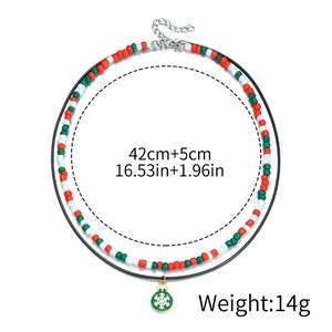Christmas layered necklace with festive beads and Santa snowflake pendant, 42cm length