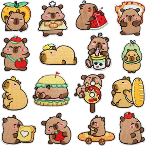 Capybara Embroidered Patches Iron On Cartoon Animal Badges Decorative Applique For DIY Clothing Bags Jackets