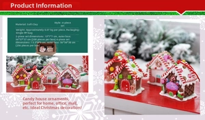 Detailed view of polymer clay gingerbread house ornaments with candy elements
