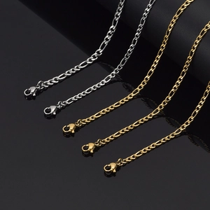 18K gold and silver stainless steel Figaro chain jewelry set with lobster clasps