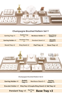 Champagne gold brushed leather jewelry display stand set for counter luxury collection