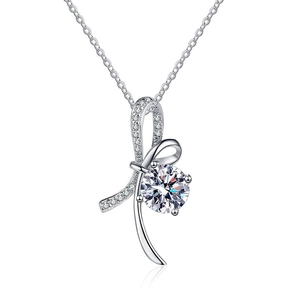 S925 sterling silver bow necklace with 1-carat moissanite pendant on white background