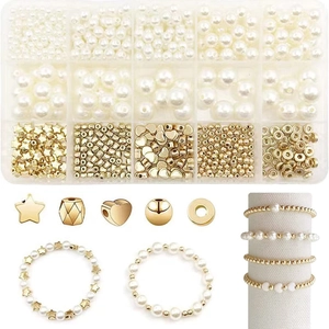 Kit De Fabrication De Bijoux DIY Avec Künstliche Perles Nacrées Et Künstliche Perles D'Espacement Dorées Pour Bracelets Et Colliers Élégants