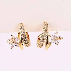 Elegant gold plum blossom earrings with micro-set zircons and geometric curved design