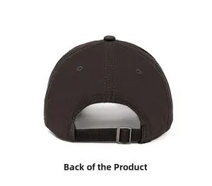 Rear view of washed cotton baseball cap with adjustable metal buckle and strap detail