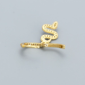 Elegant 925 sterling silver gold snake hoop earrings with sparkling zircon stones