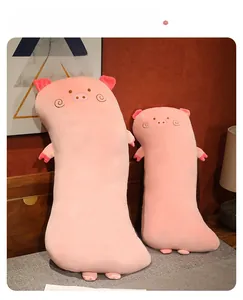 Detail of pink pig plush bolster pillows in 80cm and 100cm sizes for bedroom decor
