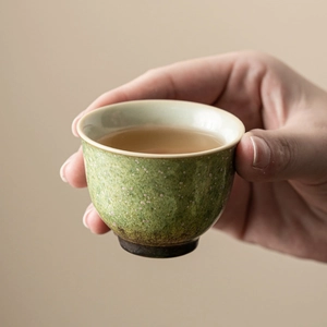 Vintage Chinese Ceramic Teacup Kiln-transformed Glaze Starry Emerald Green Bell Shape For Kung Fu Tea Ceremony High Quality Elegant