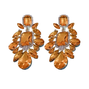 Orecchini vintage con goccia arancione e cristalli con ago d'argento per donna