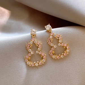 Hollow Gourd Stud Earrings With Pink White Cubic Zirconia Alloy Elegant Wulu Jewelry For Women Silver Earring Post
