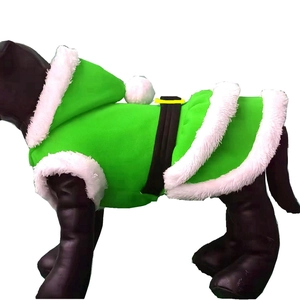 Christmas elf pet costume in green velvet with white fur trim and belt for dogs and cats