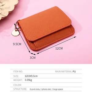 Minimalist women's PU leather wallet showing dimensions 12x9.5x3cm and interior layout