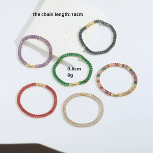 Micro-inlaid zircon tennis bracelet in various colors with a sleek gold finish