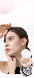 Unicorn Loose Powder detail showing smooth skin finish and branded packaging with puff